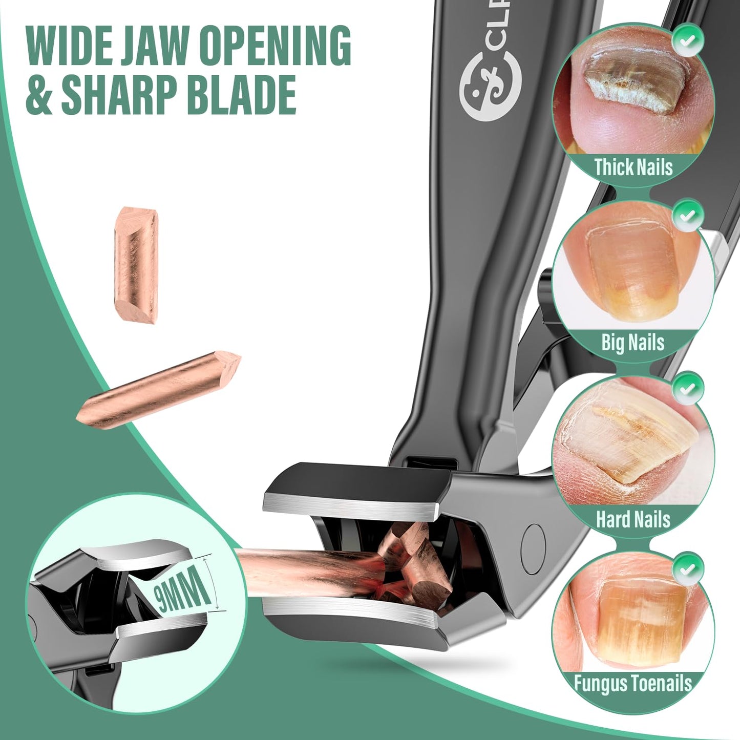 Toenail Clippers for Seniors with Safety Lock Long Handle, Large Toe Nail Clippers for Thick Toenails for Men Women, Wide Opening Slanted Fingernail Clippers with Catcher Precision Nail Cutter Set