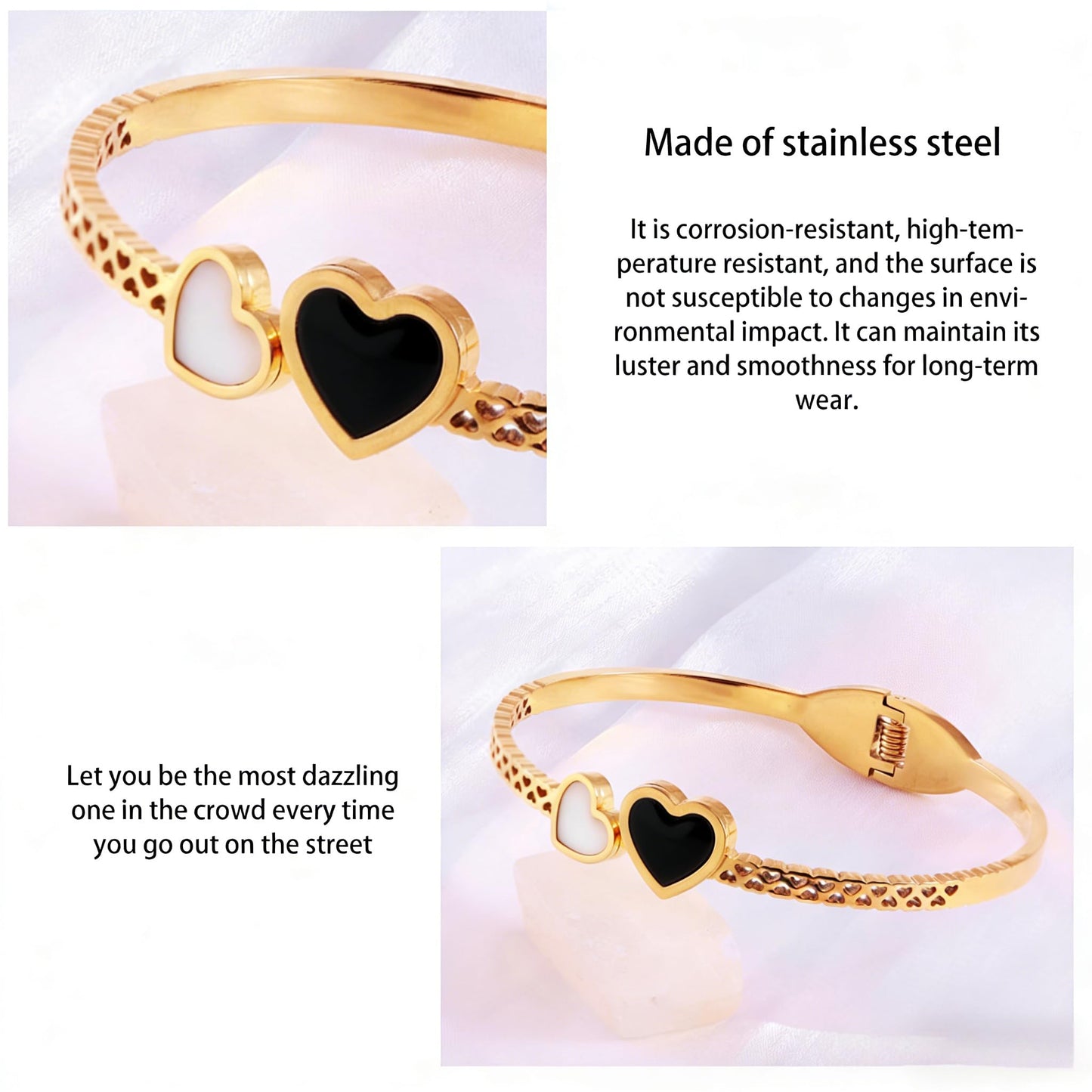 Vbvbip 18K Gold Plated 316L Stainless Steel Bangle Bracelet Collection - 12 Unique Designs + Matching Diamond-Accent Titanium Steel Chain, Gift for Women