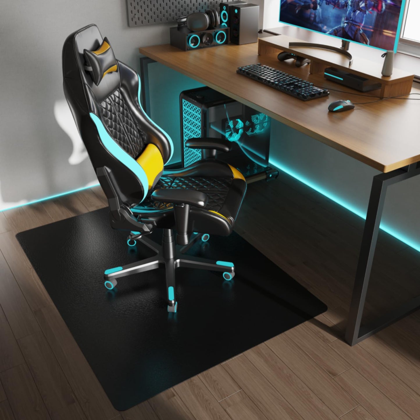 FUNMAT Chair Mat for Hardwood Floor, 36" x 36" Easy Glide Desk Chair Mat for Rolling Chair, Anti-Slip Floor Protector Computer Desk Mat, Vinyl Floor Mat for Gaming Room Home Office, Black