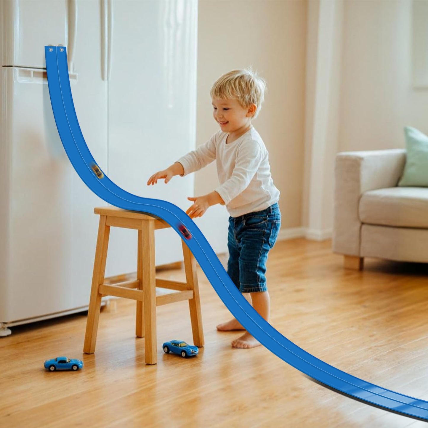 Flex Track 15 Ft Starter Set, Flexible Race Car Ramp Track for Ages 3 & Up with Suction Cups Compatible with Diecast 1/64th Cars