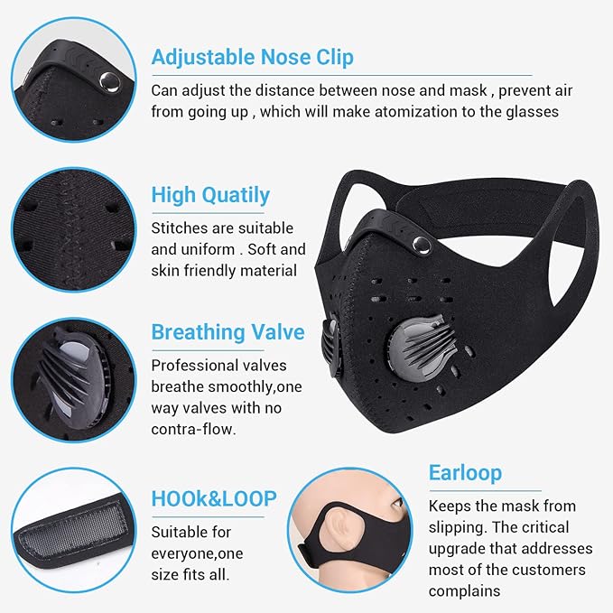 PISIQI Dust Mouth Face Cover Half Face Sports Face Protections Anti Dust Face Mouth Riding Cover with Valve Reusable Breathing Lightweight Face Shield Outdoor Facial for Men and Women