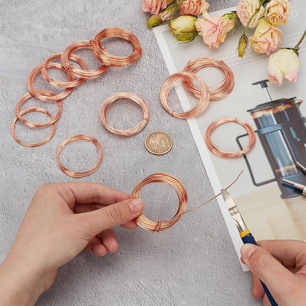 BENECREAT 12 Rolls 196 Feet Dead Soft Copper Wire, 18/20/22/24/26/28 Gauge Solid Bare Copper Wire for Jewelry Making, Gem Wrapping