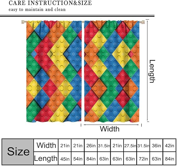 Kids Building Blocks Toy Curtains Boy Girl Room Printed Curtains Abstract Colorful Bricks Children's Nursery Blackout Curtains 63x63 Inches 2 Panels