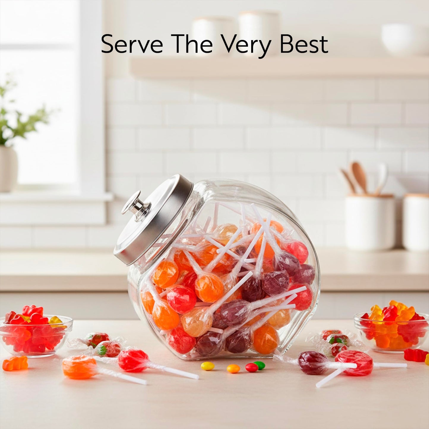 Restaurantware Vetri 0.5 Gallon Penny Jar 1 Durable Candy Jar - With Wide Spout Chrome Lid Clear Glass Cookie Jars For Kitchen Counter Dishwashable