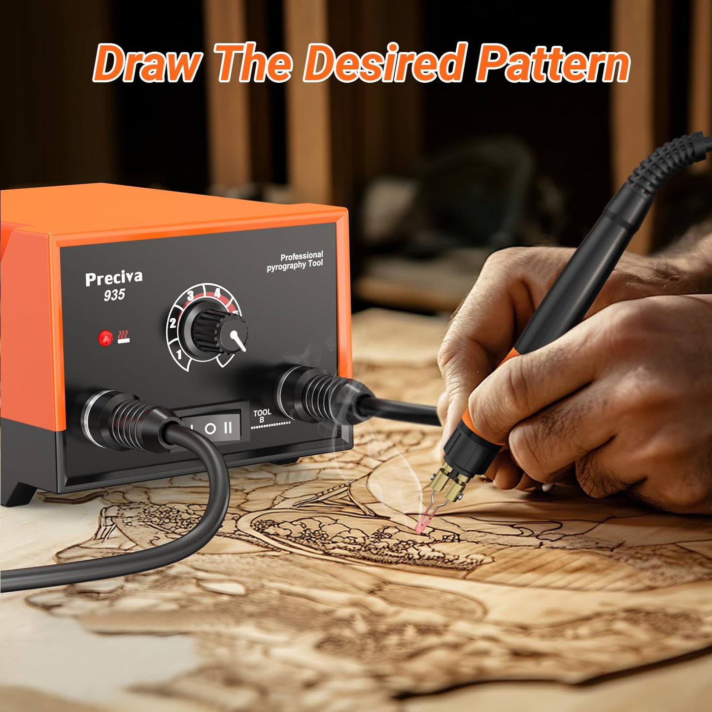 Preciva 935 Dual Handle Wood Burning Kit - Professional Pyrography Tool with 20 Wire Nibs & Pen Holder | Adjustable Temp 482~1382℉ | for Wood Burning, Leather Craft, Art Designs