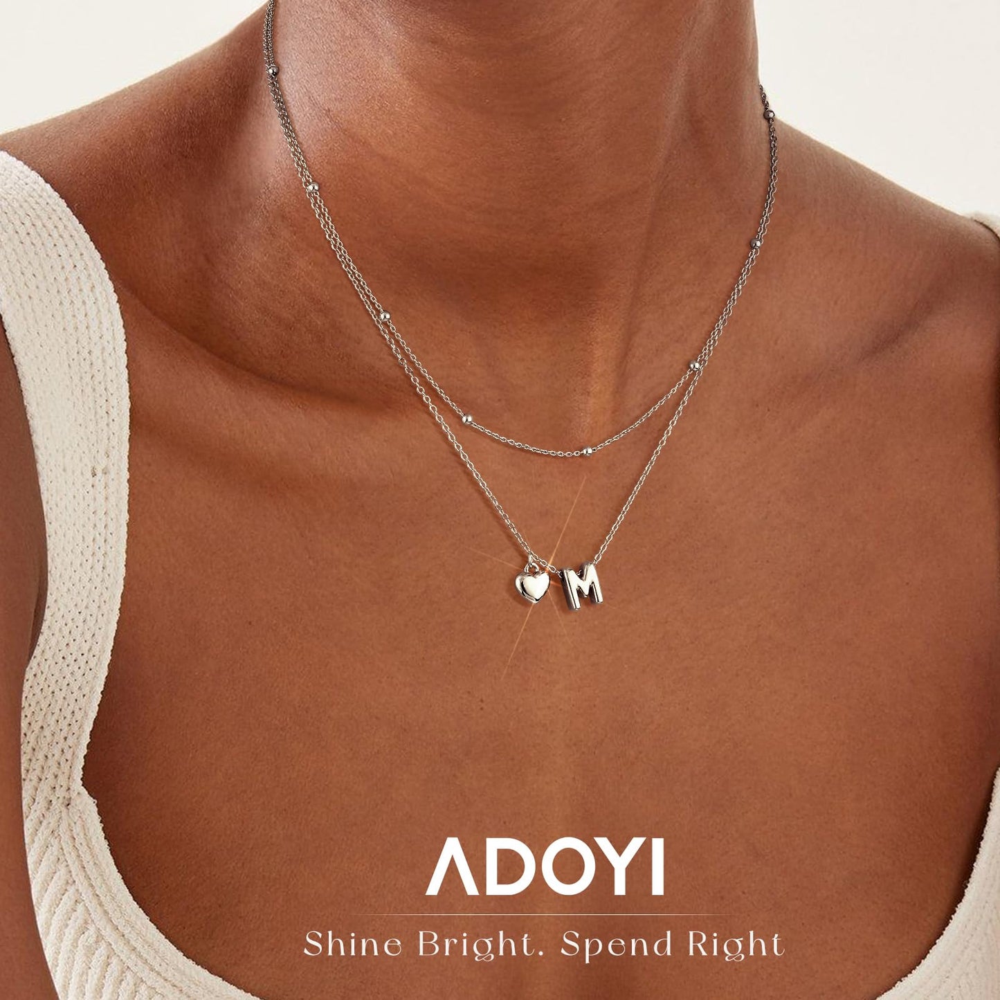 adoyi Silver Heart Initial Necklaces for Women 14k Gold Plated Layered bubble Letter Necklace Dainty Heart J Pendant Necklace Stack Birthday Valentines Gifts for Women Jewelry
