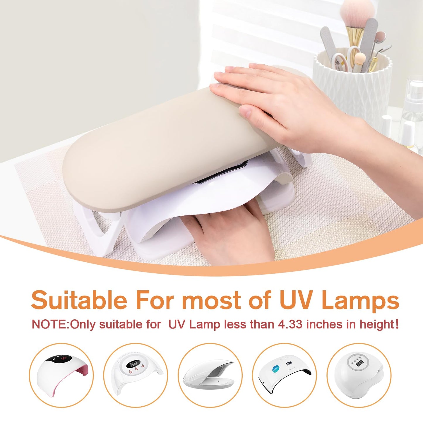Subay Arm Rest for Nails Tech, Foldable PU Leather Nail Arm Rest for Acrylic Nails Cushion Hand Holder, Hand Rest Pillow Nail Art Accessories Tool for Manicure Pedicure Salon Home Use - Light Brown