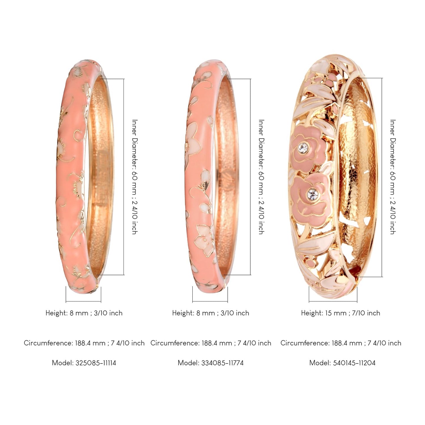 UJOY Vintage Jewelry Cloisonne Handcrafted Enameled Gorgeous Rhinestone Rose Hinged Cuff Bracelet Bangles Gifts 88A10-3PCS Pink