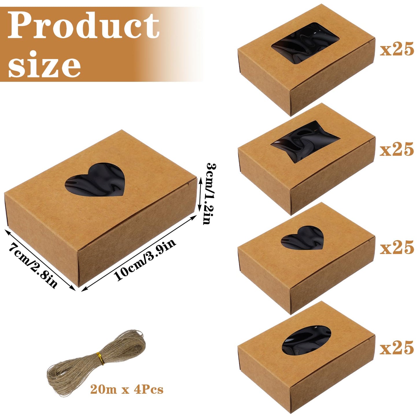 Douaowoc 100 Pcs Soap Boxes for Homemade Soap Boxes Packaging with Clear Windows Brown 3.9 x 2.8 x 1.2 Inch Empty, Making Supplies, Present Treat Gift Box for Bakery Party Favor