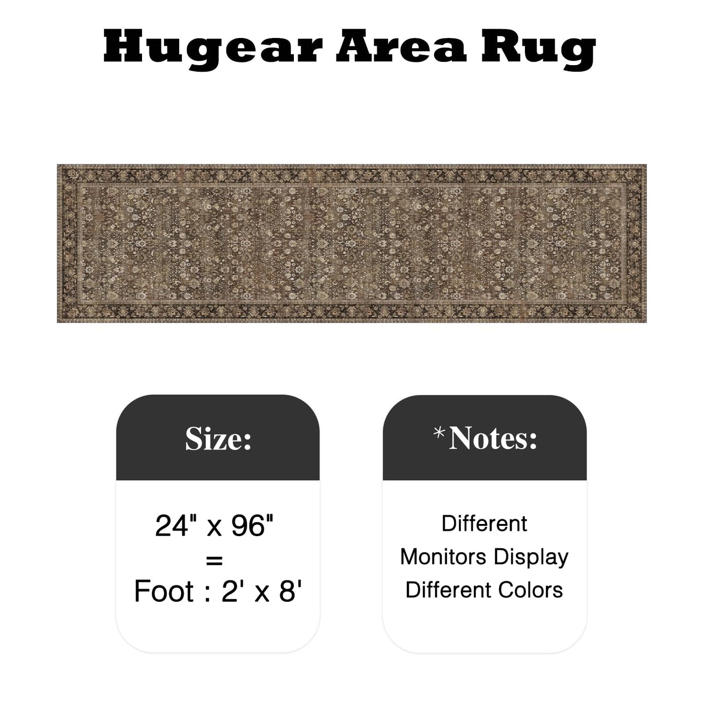 HUGEAR 2x8 Runner Rug Machine Washable Brown Hallway Area Rug Indoor Accent Rugs Floral Low Pile Carpet Soft Throw Rugs Bedroom Living Room Office Dining Kitchen Laundry Non Slip