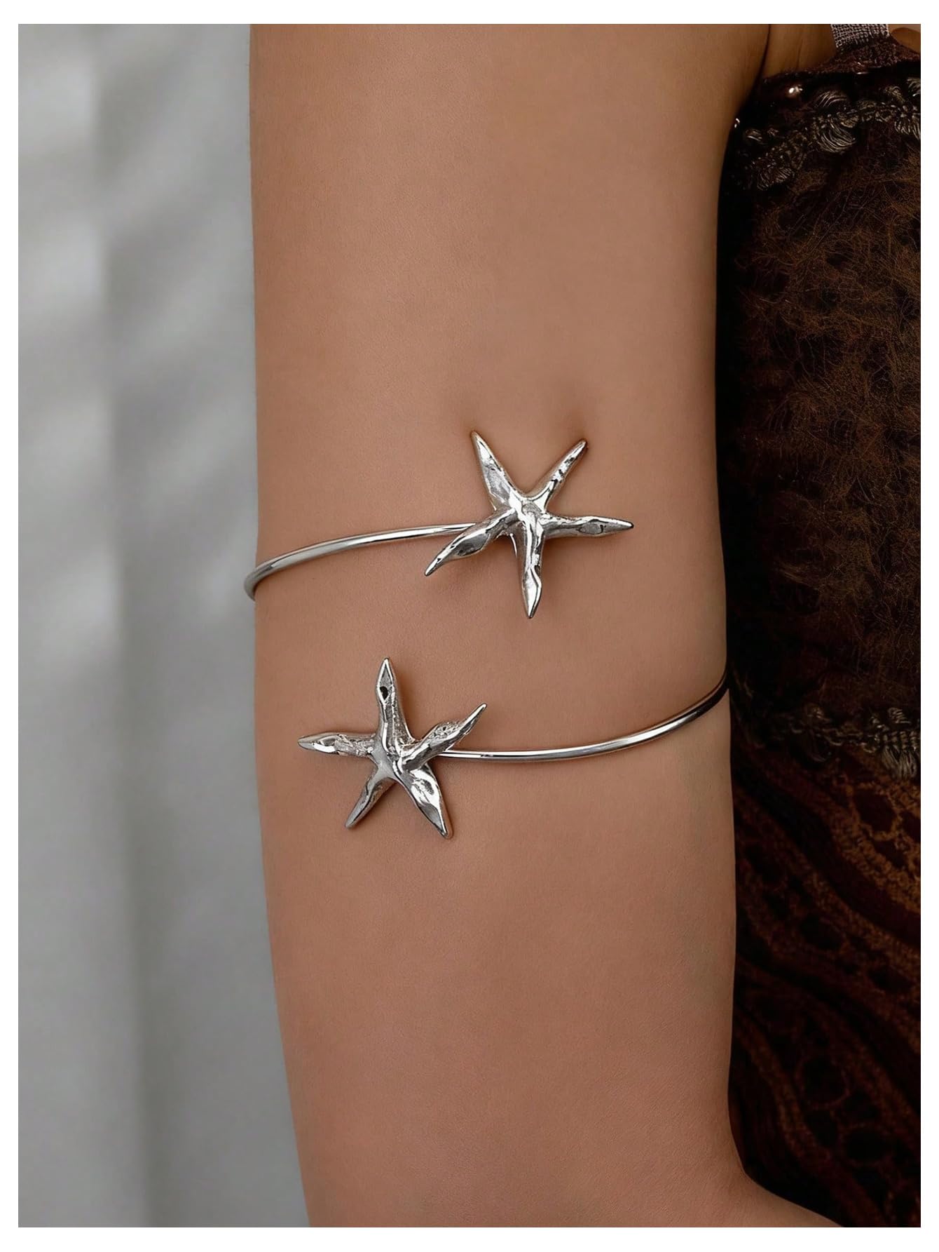 MakeMeChic Beach Gold Arm Cuff Jewelry for Women Bangle Band Armlet Flower Upper Arm Cuff Bracelet Summer Beach Essentials Silver Starfish One-Size