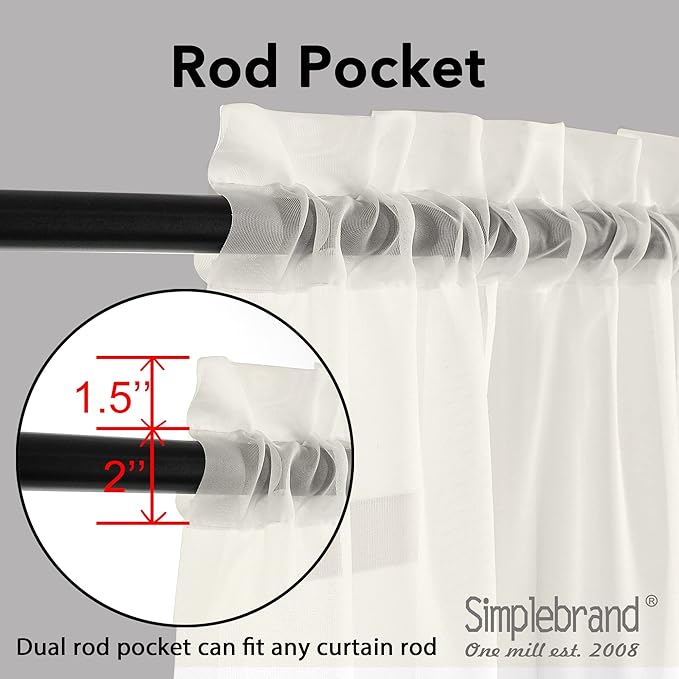 Simplebrand Ivory Sheer Curtains 120 Inches Long, Extra Long Rod Pocket Solid Color Window Sheer Curtain Panels, Elegant Curtains & Drapes for Living Room, Bedroom 2 Panels (Ivory, 42" W x 120" L)