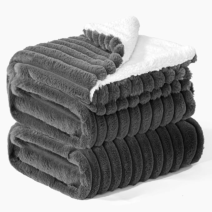 INFIIXSO Sherpa Throw Blanket for Couch - Super Soft & Warm Striped Fleece Blanket, Cozy Plush Fluffy Blanket All Season Use (Grey, 60x80 Inches)