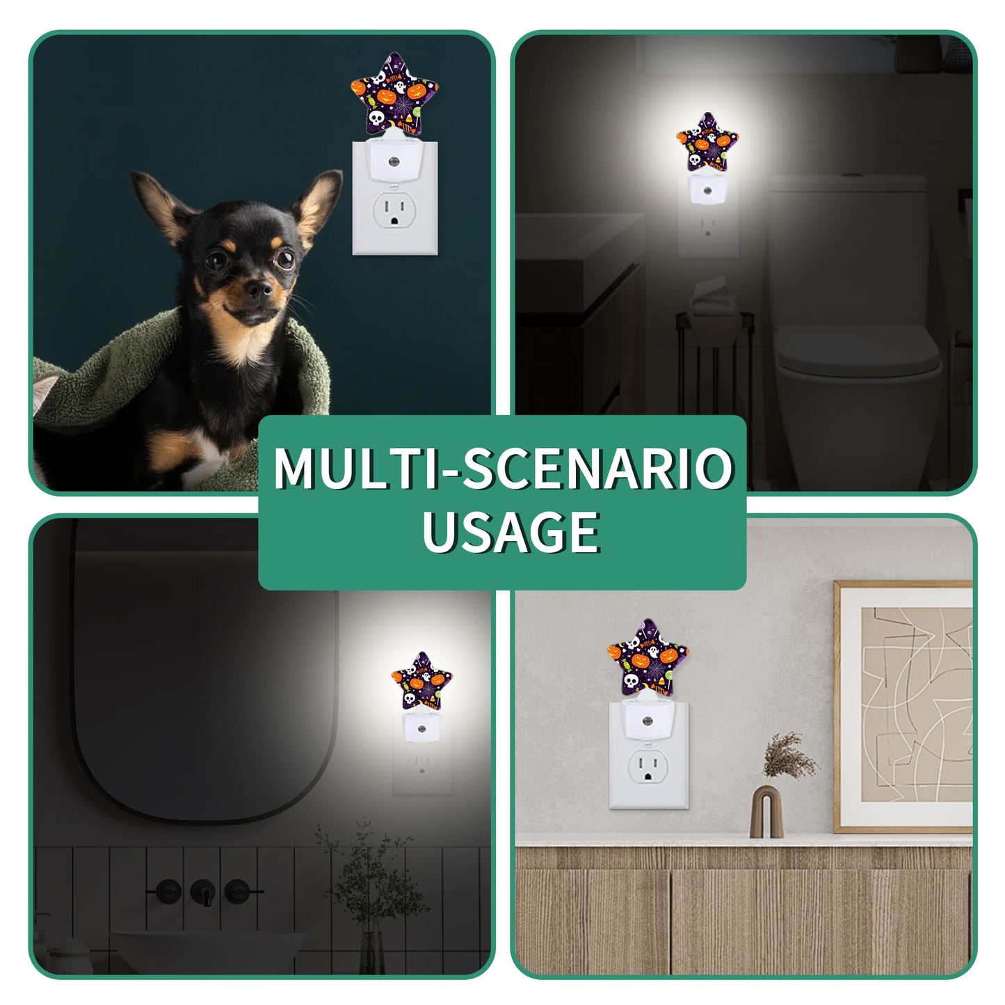 Halloween Skull Star Night Light Plug in, Decorative Night Light for Kids Room Nursery Bedroom, Soft Glow Sensor Lamp for Hallway Bathroom, Compact Energy Saving