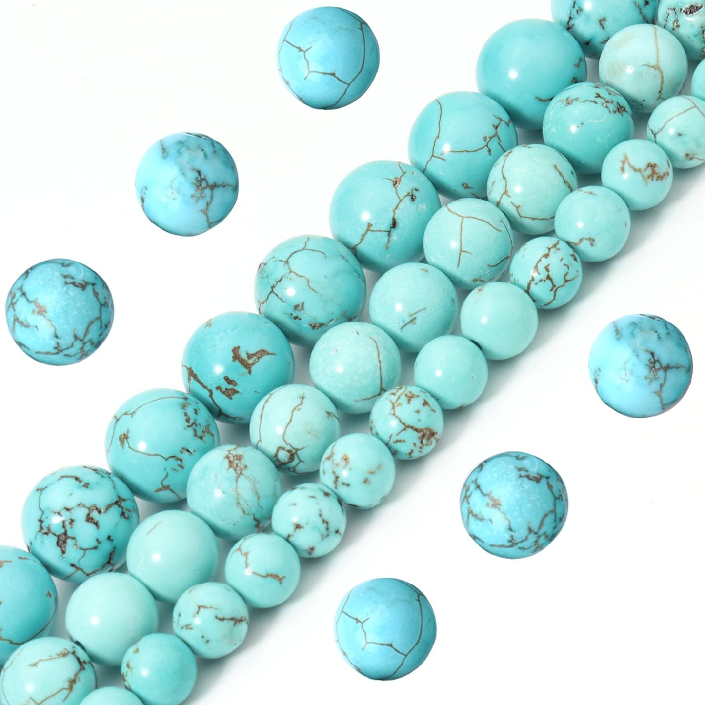 Siomia 45pcs 8mm Natural Blue Turquoise Gemstone Beads Energy Healing Crystal Round Loose Stone Beads for Jewelry Making, DIY Bracelets Necklaces