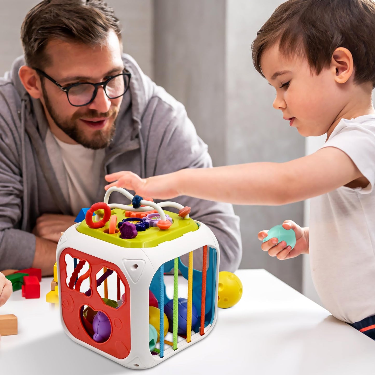 AiTuiTui Multifunction Baby Sensory Montessori Activity Cube Toys, Shape Sorter Early Learning Educational Interactive Toys for Infant Toddlers Boy Girl, Birthday Gifts Easter Basket Stuffers