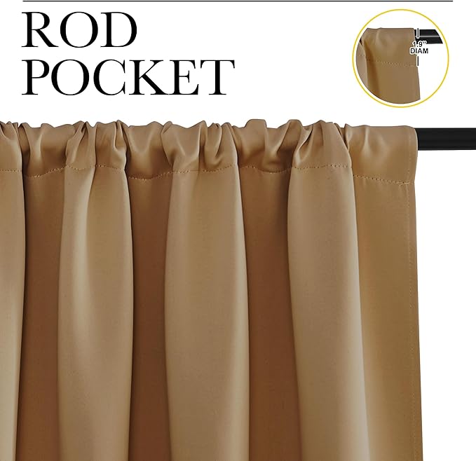 NICETOWN RV Blackout Curtains for Camper Windows, Gold Brown, 34" x 36", Set of 2, Kitchen Curtains, Short Blackout Drapes, Thermal Insulated Rod Pocket Window Treatment Draperies for Nursery