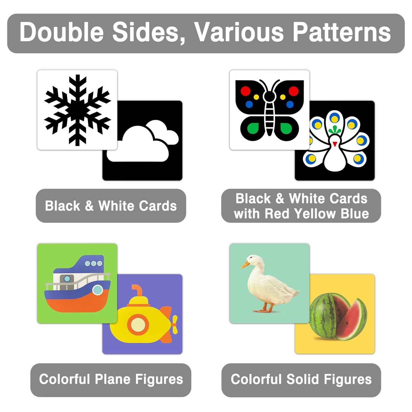 4 Sets High Contrast Baby Cards, 80 Pcs 160 Page Black White Colorful Baby Flashcards Newborn Toys for Infants Visual Stimulation Brain Sensory Development(0-36 Months)