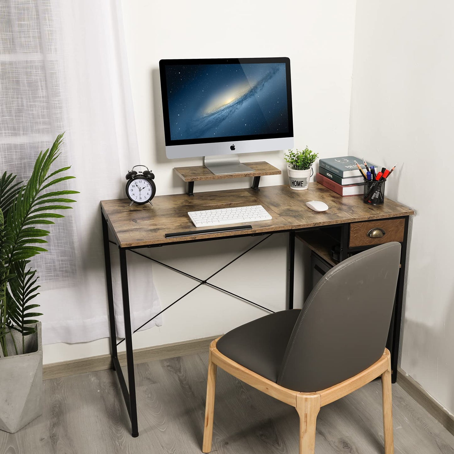 X-cosrack Drafting Table with Storage Shelves & Drawer, 43" Adjustable Art Desk with Monitor Stand for Home Office Computer, Tiltable Draft Drawing Table for Artist, Study, Writing Workstation