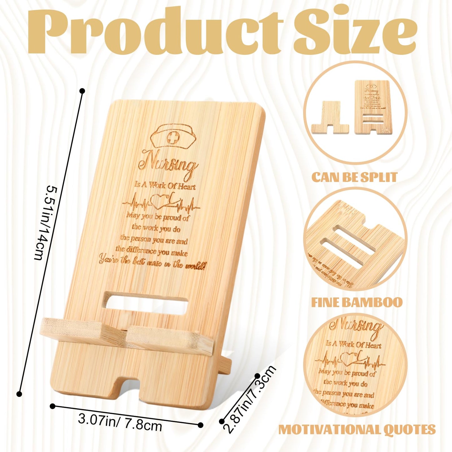 Novabright 12 Pcs 2026 Nurse Appreciation Gift Bulk Bamboo Phone Stand for Desk Office Worker Thank You Gift for Rn Staff Coworker Doctor Student Grad Graduate Office