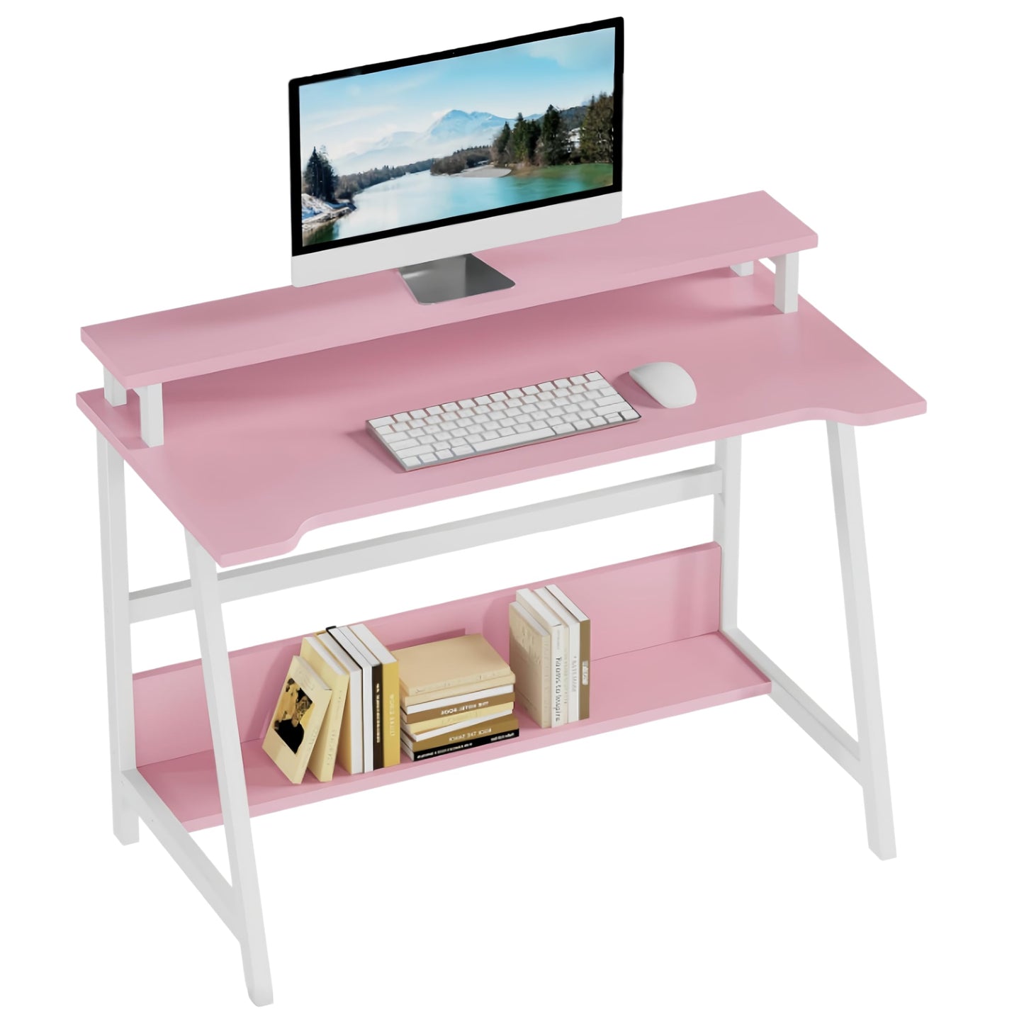 ALISENED 31.5 Inch Small Office Desk with Storage, Small Desk for Small Spaces, Compact Home Office Desk, Mini Study Desk for Bedroom, Pink