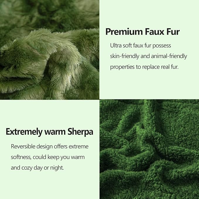 NEWCOSPLAY Super Soft Faux Fur Throw Blanket for Couch Green Sherpa Fuzzy Plush Warm Blanket for Sofa Bed (Green, Throw(50"x60"))