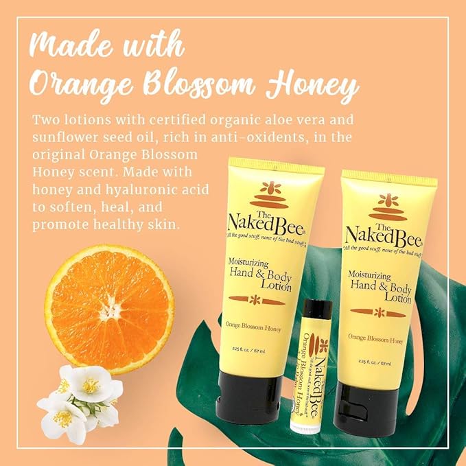 The Naked Bee Orange Blossom Honey Lip Balm Set, Hydrating, Moisturizing, and Natural Skin Care Products Cruelty Free