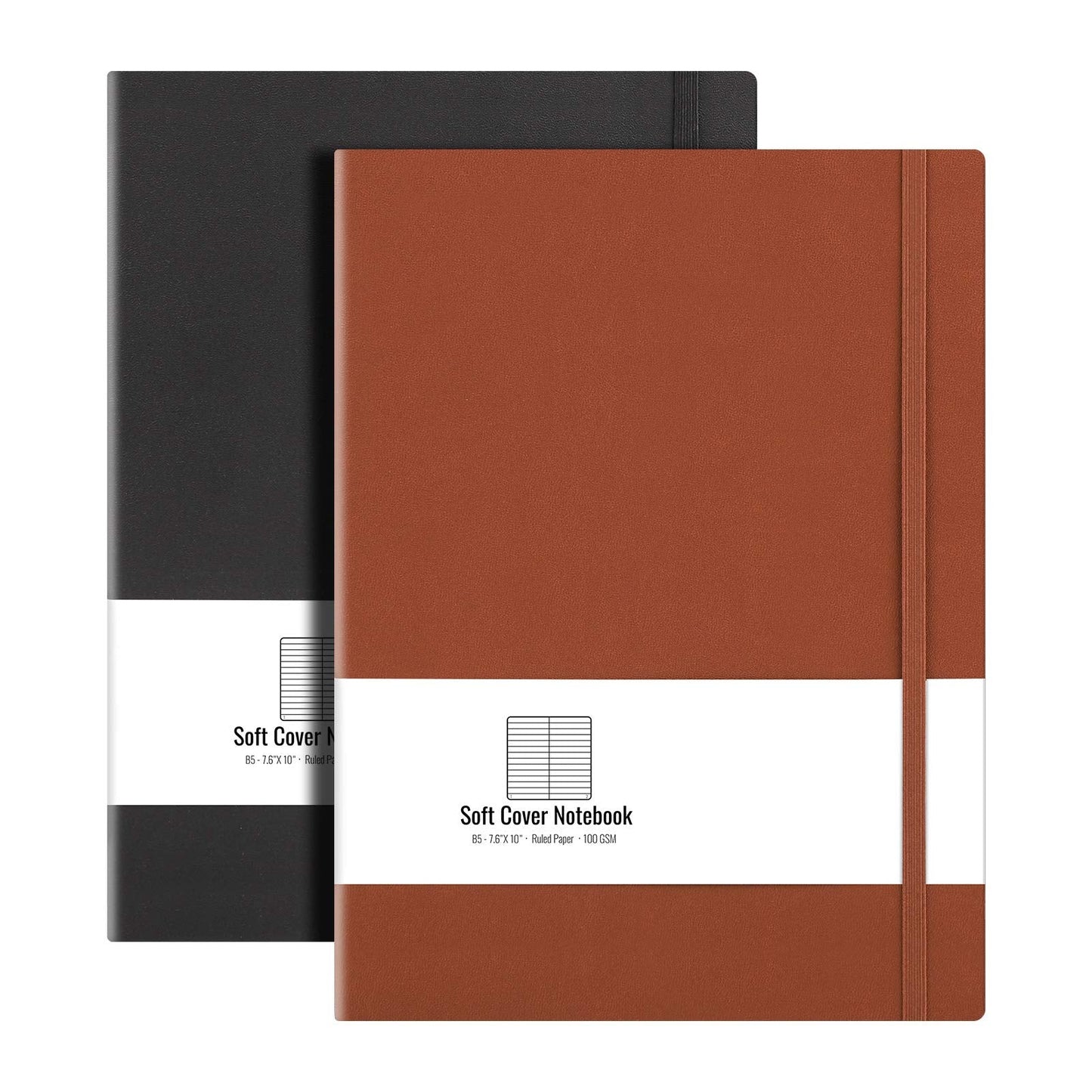 B5 College Ruled Notebook Softcover Journals (2-Pack)- AHGXG Large Composition Notebook 7.6 x 10 inch with Thick 100gsm Lined Paper, Total 408 Numbered Pages, Black Brown