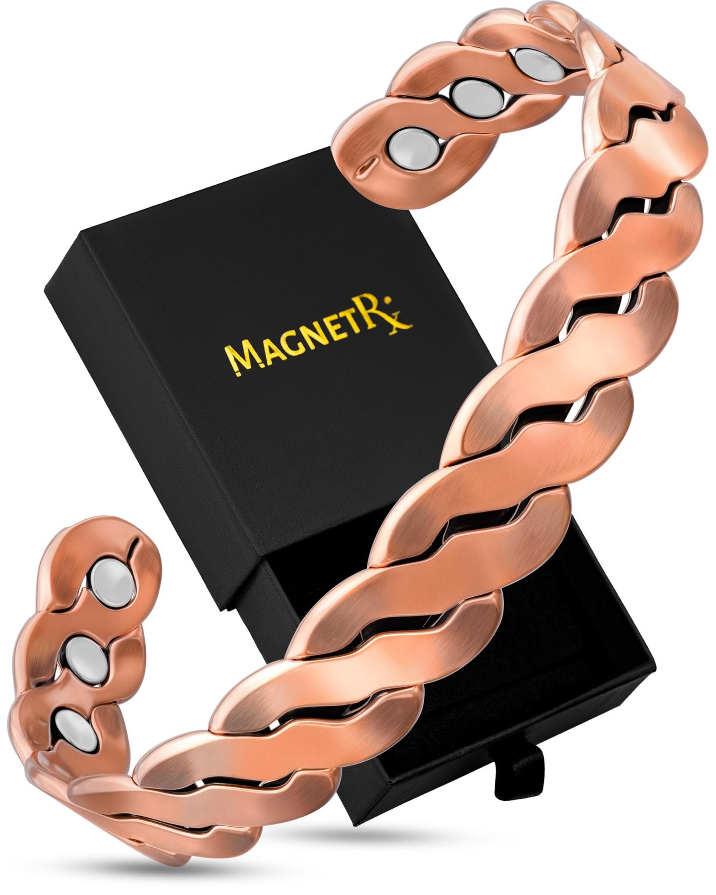 MagnetRX Copper Magnetic Bracelets – Effective Pure Copper Bracelet for Men and Women – Adjustable Cuff Bangles (Twisted Copper)