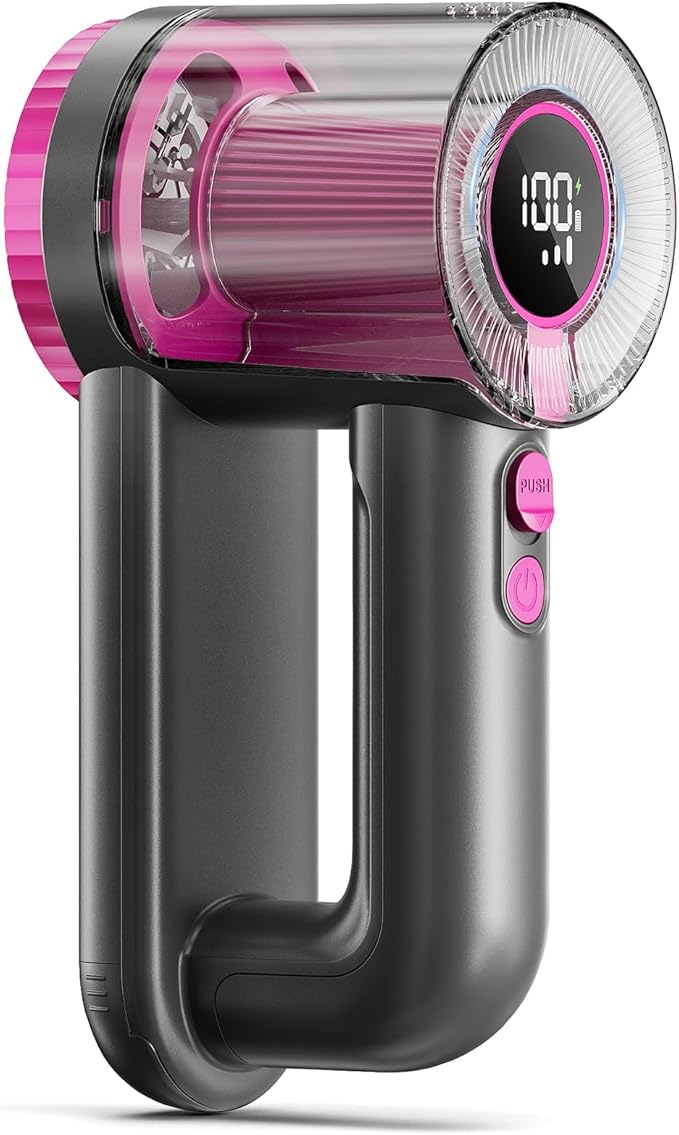 Rechargeable Fabric Shaver, 2-in-1 Lint Remover for Clothing, Furniture, Sweater with 6-Blade, 200ml Container, LED Display, 2000mAh USB-C, 3-Speed Lint Shaver Eliminates Fuzz & Pilling