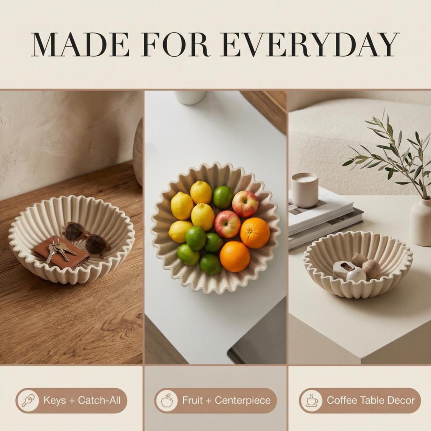 OAKOA Concrete Decorative Bowl - Organic Modern Home Decor Bowl - Decorative Objects - Cement Fruit Bowl - Modern Organic Home Decor
