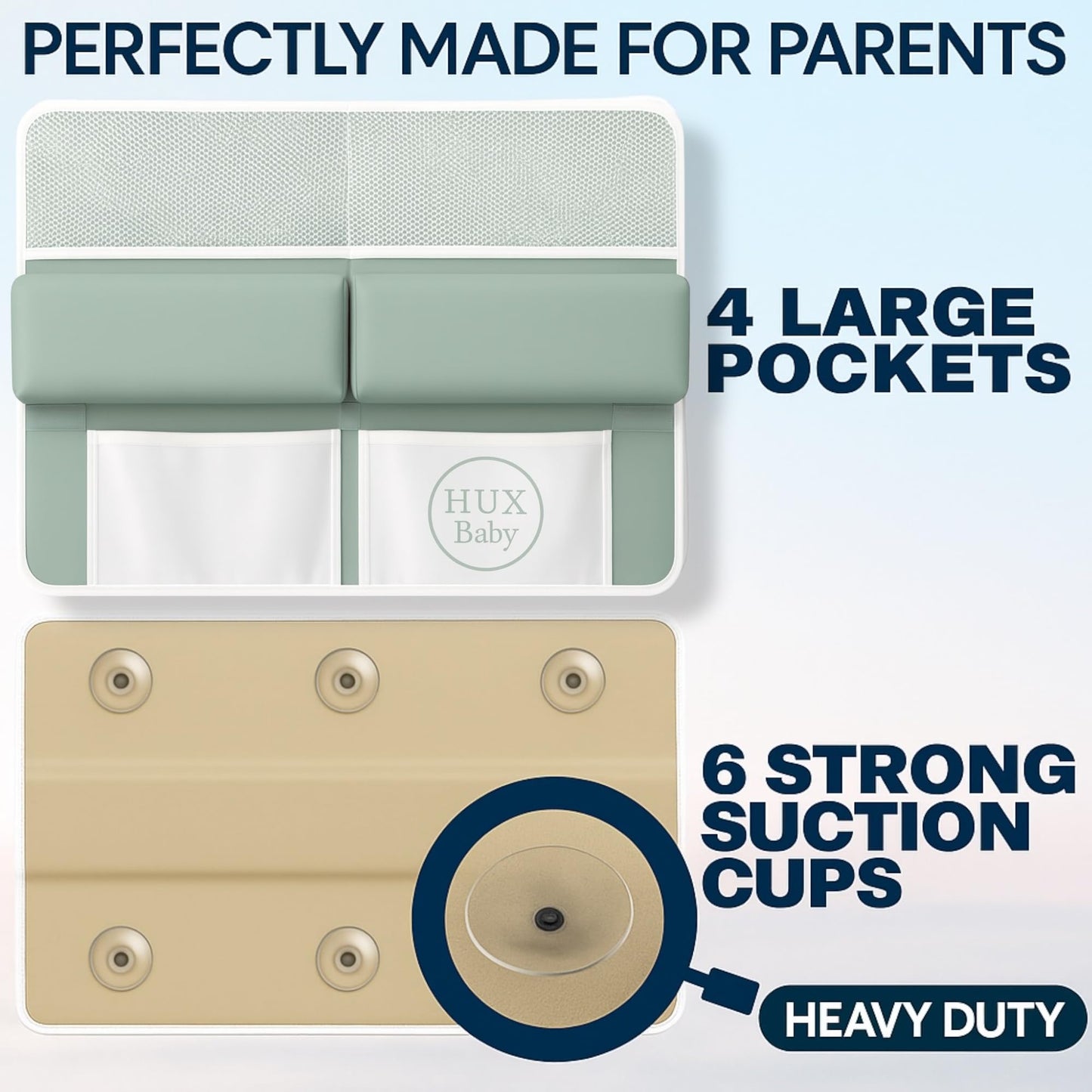 Comfortable Baby Bath Kneeler and Elbow Rest Pad Set, Non-Slip Bathtub Kneeling Pad for Bathing Baby, Bath Tub Cushion Mat, Elbow Pads, Toy Organizer Storage Pockets, Strong Suction Cups (Green Gray)
