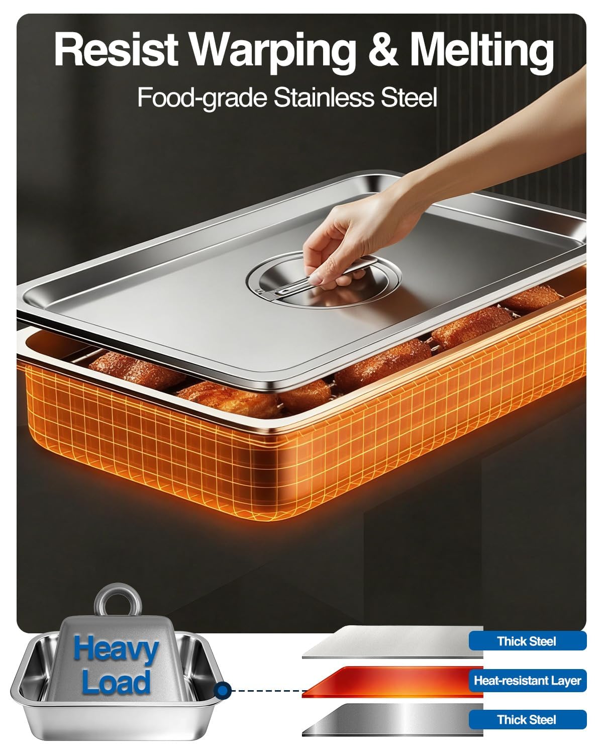 Matchwaves Grilling Prep and Serve Trays with Lid, Stainless Steel Large Grill Carry System, Deep Marinating Container with Cutting Board for BBQ Outdoor Grilling, Pro Series