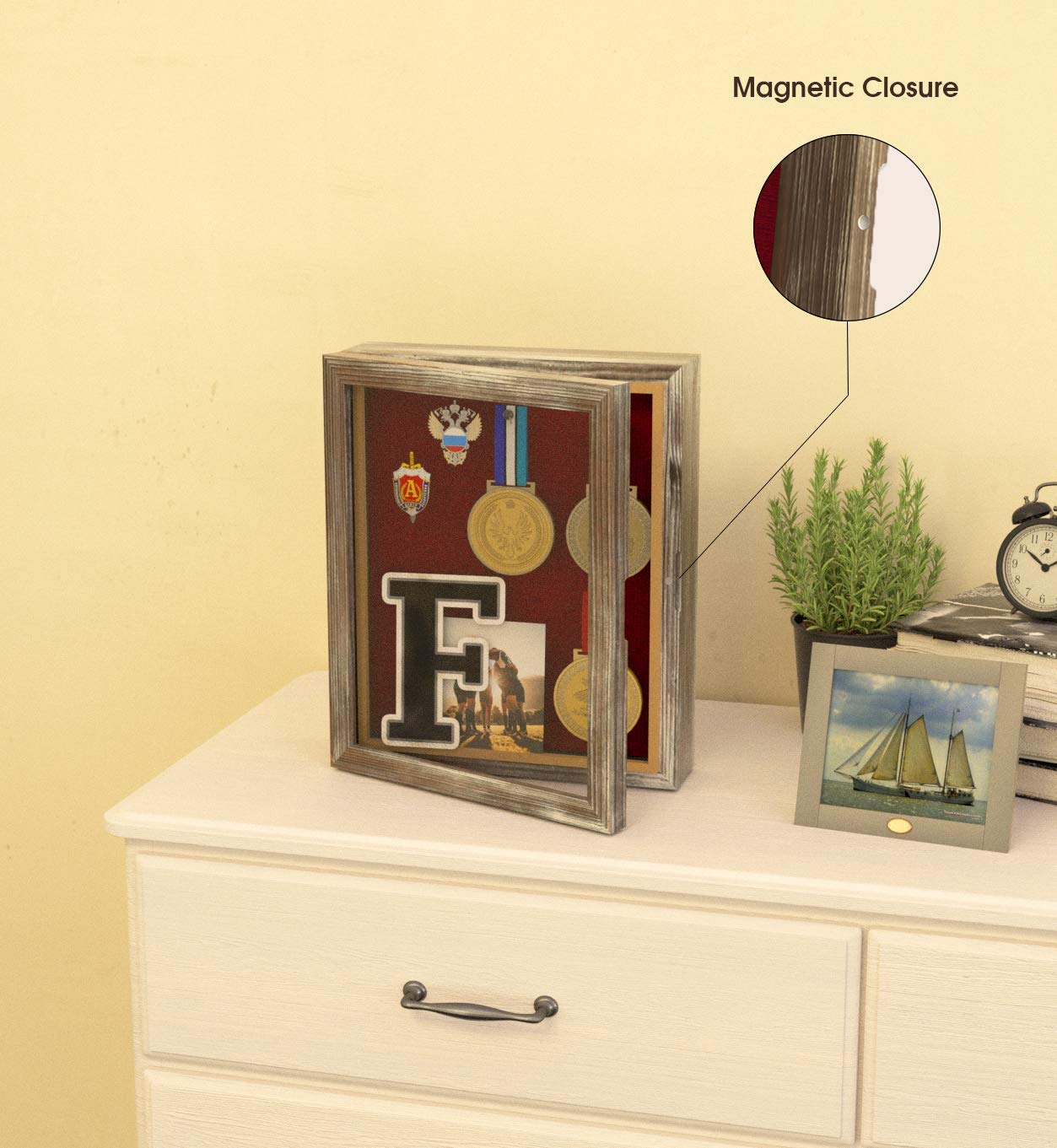 J JACKCUBE DESIGN Shadow Box Display Case 9" x 11" Memory Box Rustic Wood Frame with Linen Back Gifts Keepsakes Storage for Picture Medal Post-Card -MK577B (Small)