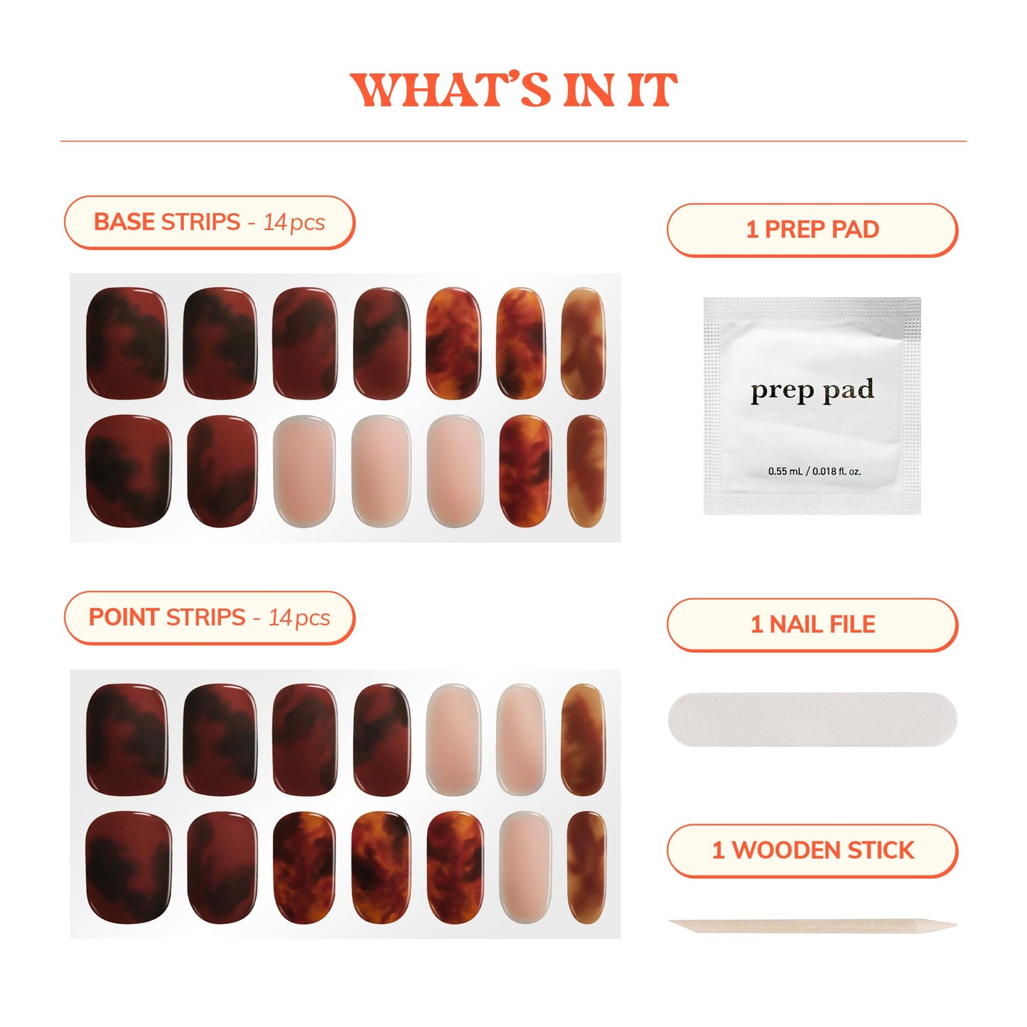 Heyhae Semi Cured Gel Nail Strips | No LED Lamp Needed | Fall, Marble, Brown | Easy Apply & Remove, Salon Quality | Includes 28 Strips, 1 Prep Pads, Nail File & Wooden stick - Hey, Let’s Get Cozy