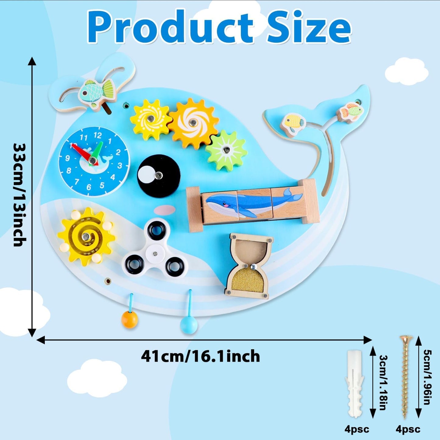 Whale Activity Wall Busy Board Panels, Montessori Sensory Wall Panel for Kids, Toddler Learning Activity Center, Interactive Educational Toys for Playroom Daycare Nursery Classroom Birthday Gifts