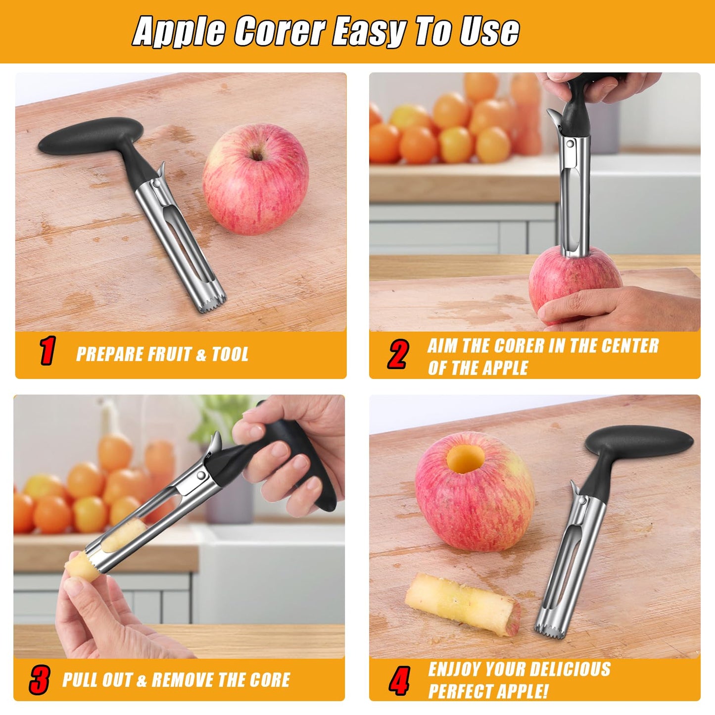 OERPHO Pineapple Corer and Slicer, Stainless Steel Pineapple Cutter and Corer, Upgraded Pineapple Peeler and Apple Corer Tool with Pineapple Core Remover for Corer Tool Kitchen (Black)