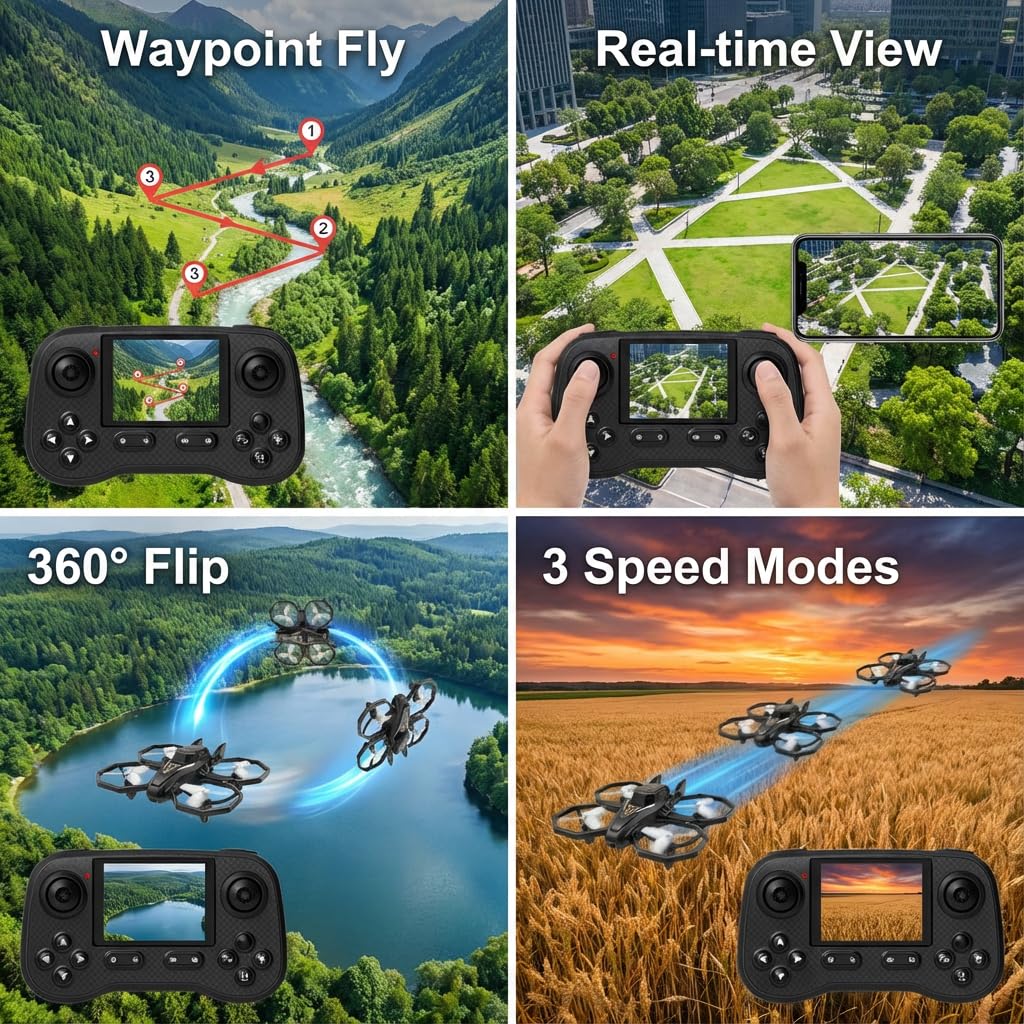 elecci D79Pro FPV Drone with Screen Controller, Crossing drones, Altitude Hold, One Key Take Off/Landing, Active Obstacle Avoidance,360 Degree Flip, Two-batteries. (White-2 batteries)