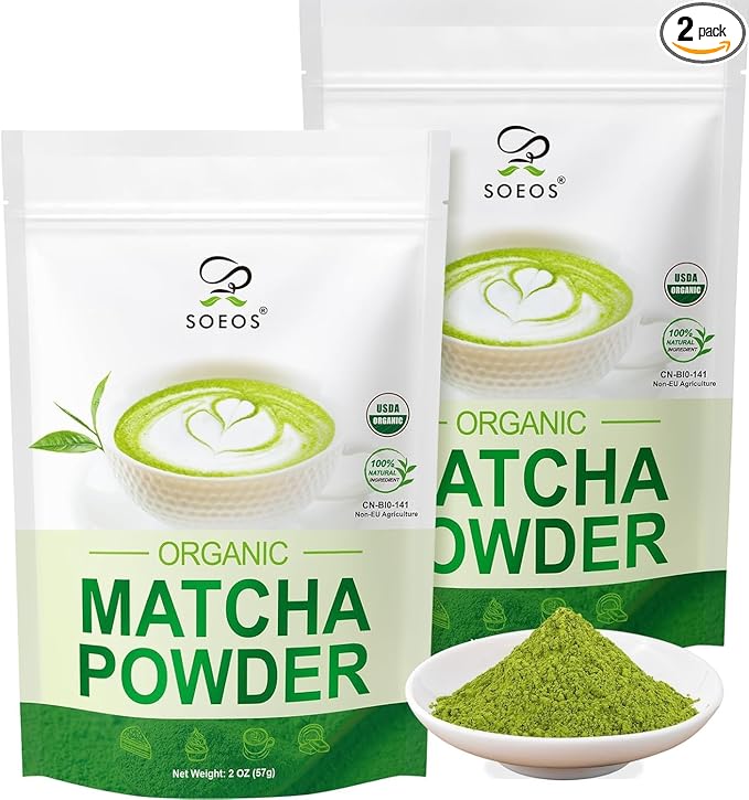 Soeos Organic Matcha Powder, Matcha Green Tea Powder, 2 oz (2 Pack), Total 4 oz, Antioxidant-Rich Japanese Matcha for Lattes, Smoothies and Baking, Recyclable Bags