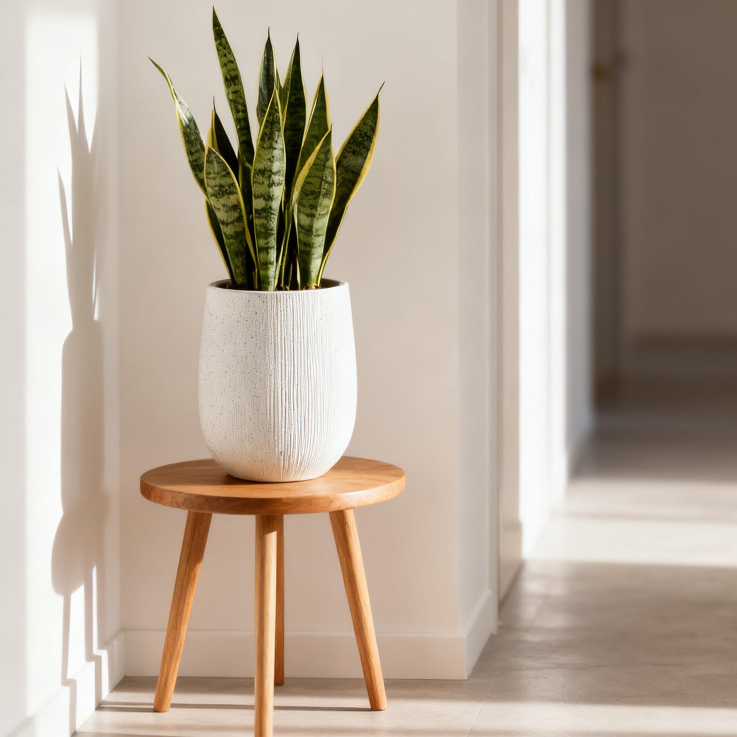 Worth Garden White Large Round Planter, 9" Dia x 13" H Lightweight Magnesium Oxide Cement Plant Pot with a Striped Textured Finish, Raised Pattern Concrete Look, Drainage Hole, Indoor & Outdoor Use
