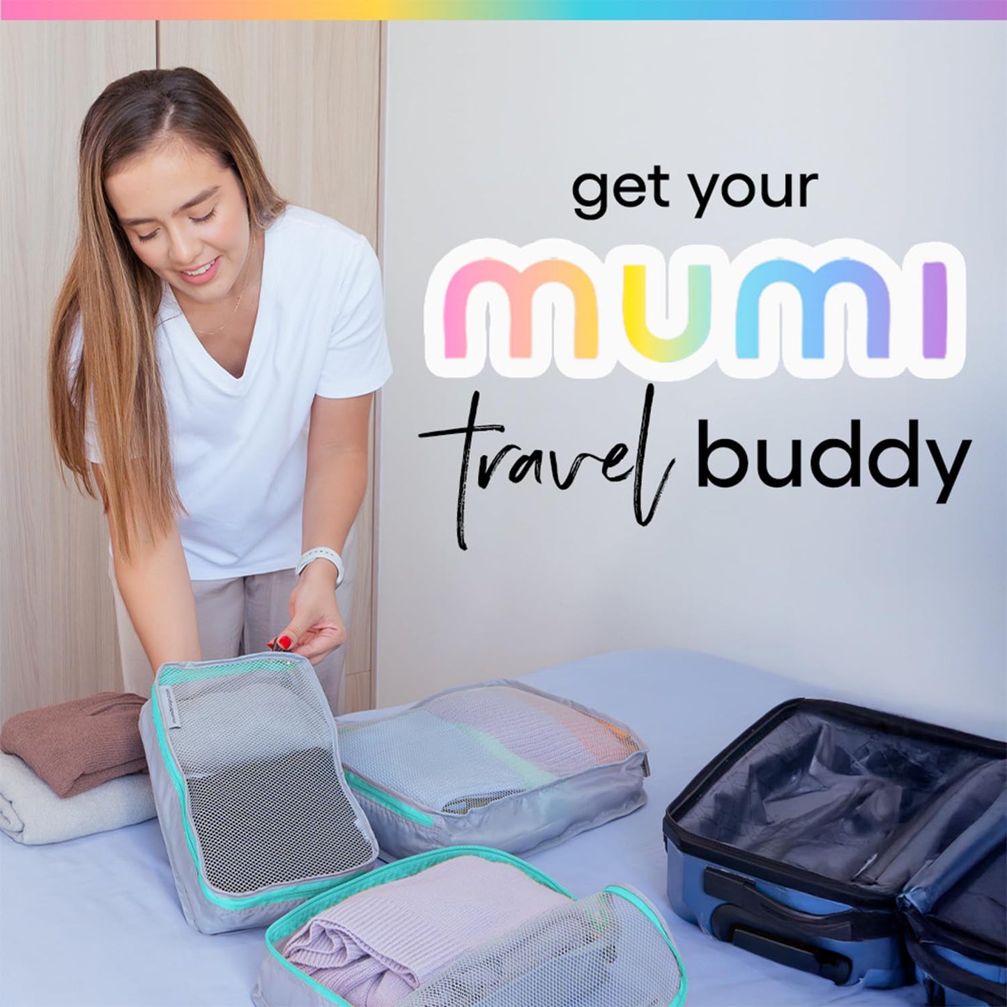 MUMI Packing Cubes - 5 Compression Packing Cubes for Travel, Luggage Organizer Bags for Suitcases, Carry-On, Duffle or Backpack – Mesh, Waterproof Bags for Clothes, Kids & Travel Accessories - Orange