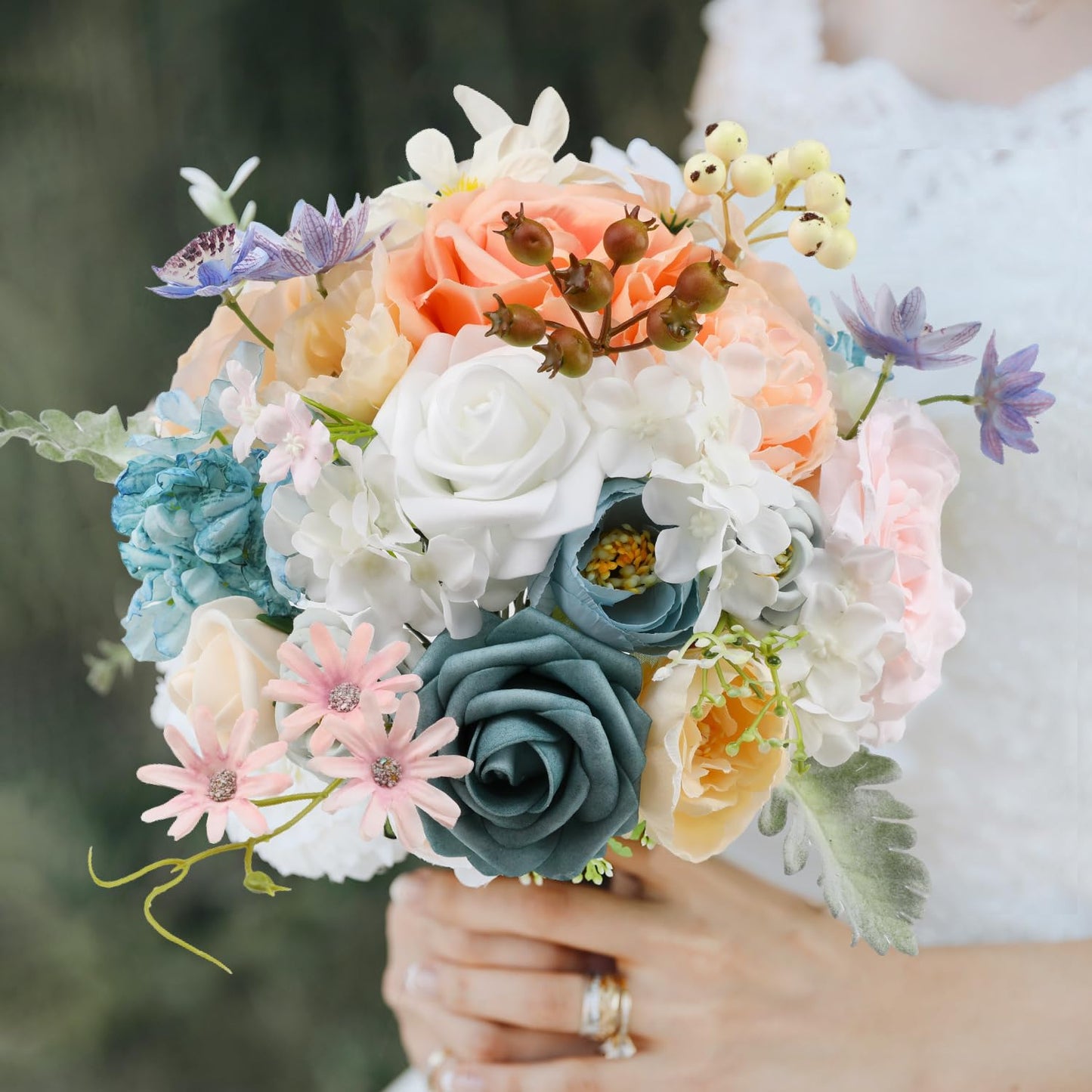 Garisey Artificial Flowers Combo for DIY Wedding Bouquets Combo Centerpieces Arrangements Party Bridal Baby Shower Home Decorations-Blue&White