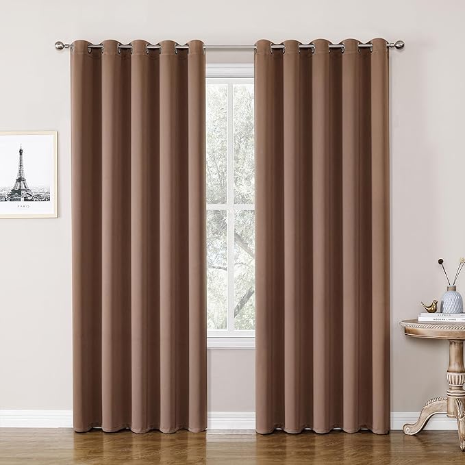 ChrisDowa Blackout Curtains 70 inches Wide for Bedroom - 2 Panels Set Extra Wide Grommet Thermal Insulated Room Darkening Curtains for Living Room (Cappuccino, 70 x 84 Inch)
