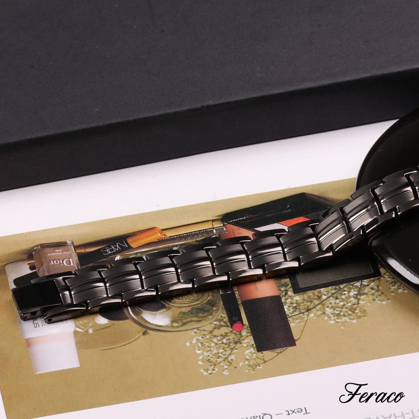 Feraco Magnetic Bracelet for Men Titanium Steel Bracelets with Double Row Magnets Adjustable (Gray)