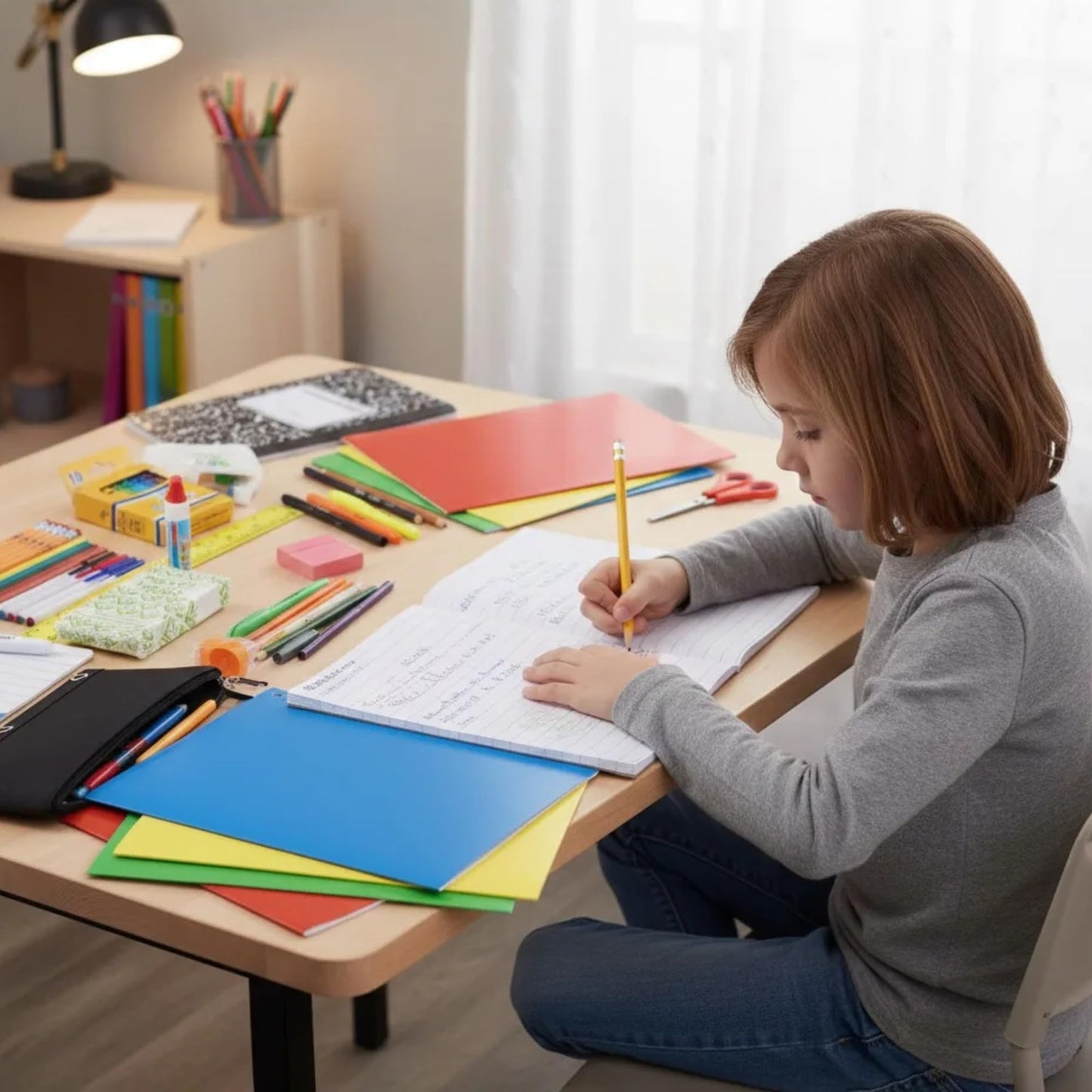 Bebbet 53-Piece School Supplies Kit – Back to School Essentials Set with Folders, Notebooks, Pencils, Pens, Markers, Crayons, Scissors, Ruler & Dry Erase Board for Elementary, Middle & High School