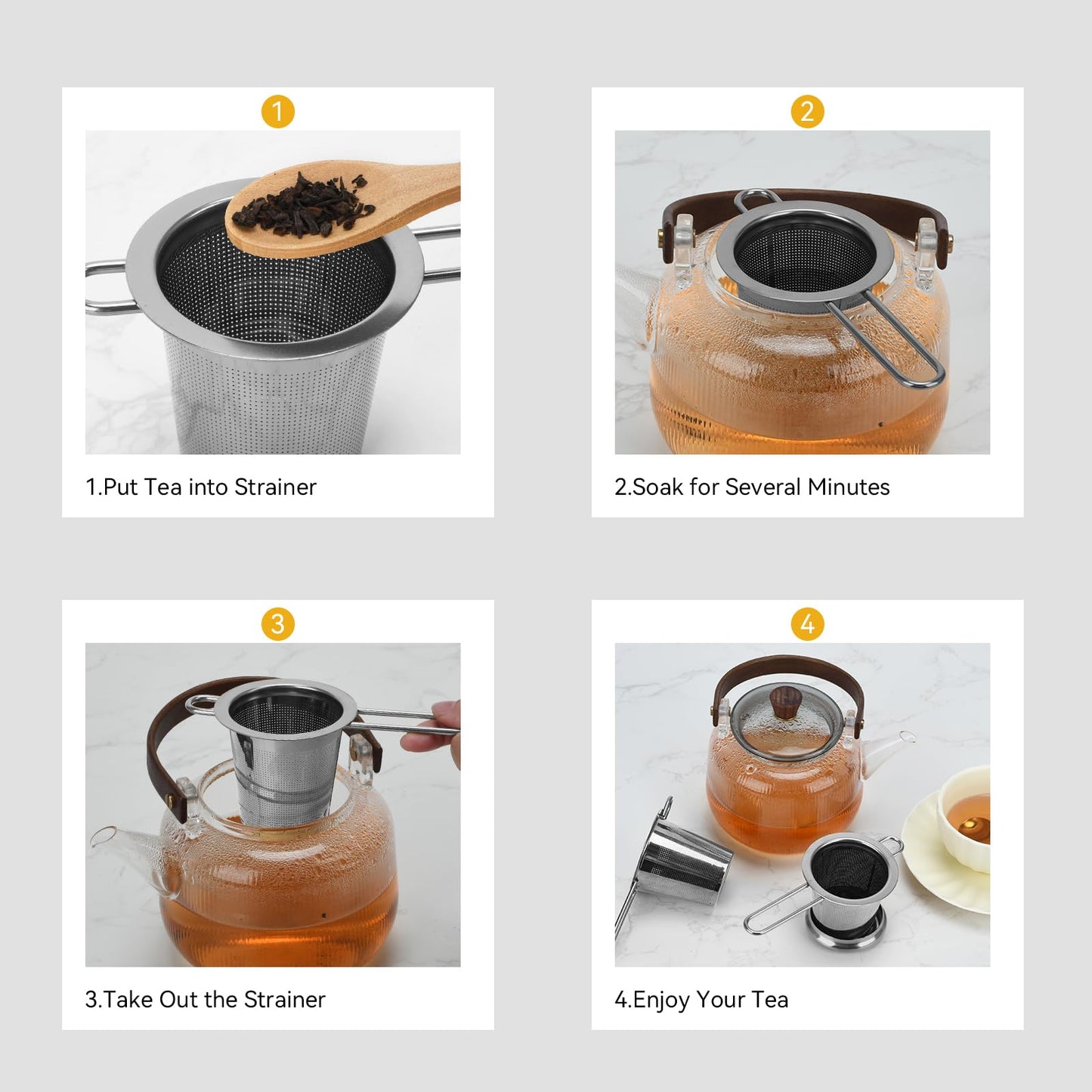 2pcs Tea Diffuser, Stainless Steel Tea Strainer Fine Mesh Tea Infuser with Double Long Handles Loose Leaf Tea Steeper for Mugs Cups Teapots (Silver)