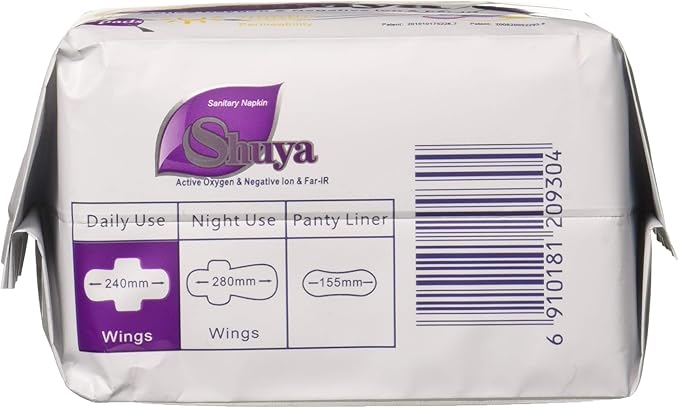 SHUYA Ultral Thin Patented Negative ion Pads for Women with Wings, Aluminum foil Package Super Absorbency,Mint Herbal Scented Sanitary Pad, Size 245mm-30Count(Pack of 3)