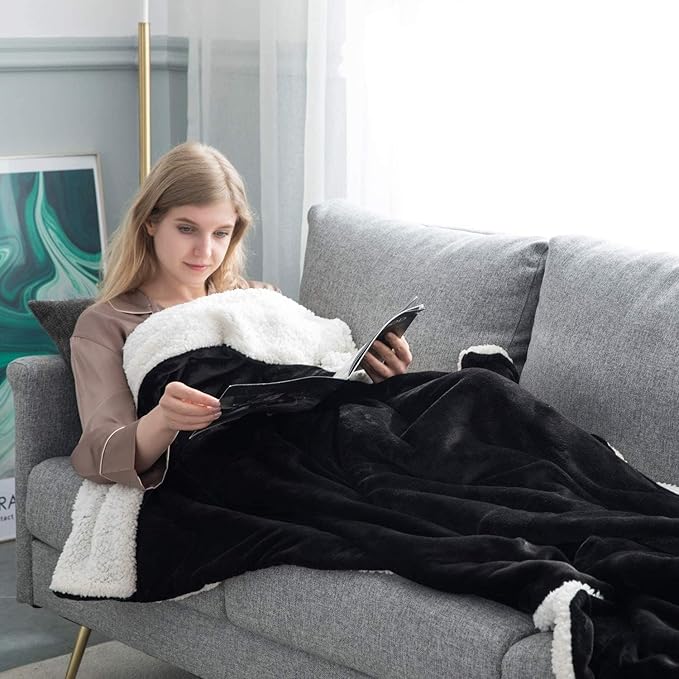 IR Imperial Rooms Black Sherpa Fleece Throw Blanket for Bed - Wholesale Bulk Pack of 16 Sherpa Blankets - Soft Fluffy Throw Blankets for Hotels, Guest Bedroom, 50x60 Inches