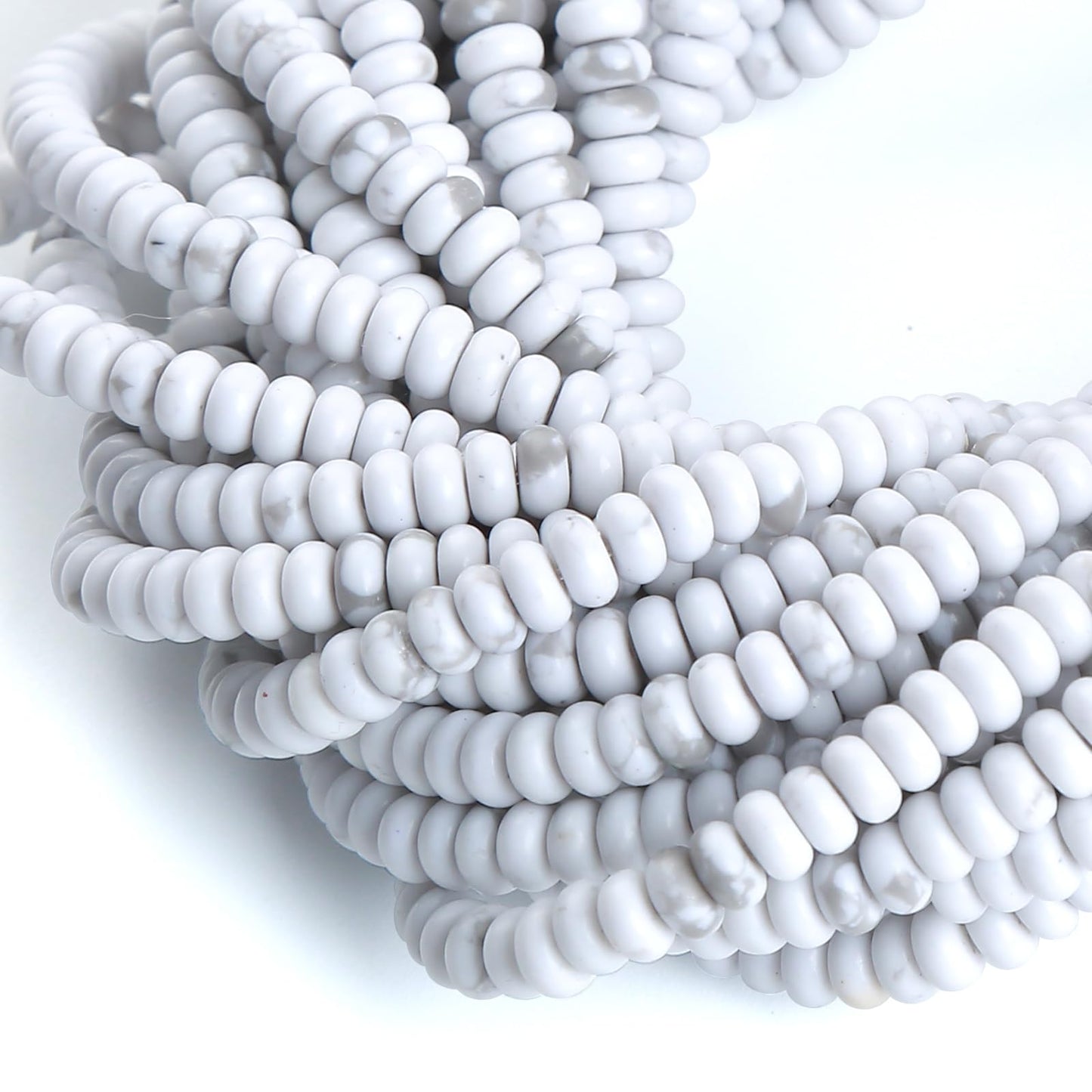 150PCS 2x4mm Natural White Howlite Turquoise Rondelle Beads Abacus Disk Stone Beads Round Loose Spacer Gemstone Beads for DIY Bracelet Necklace Jewelry Making