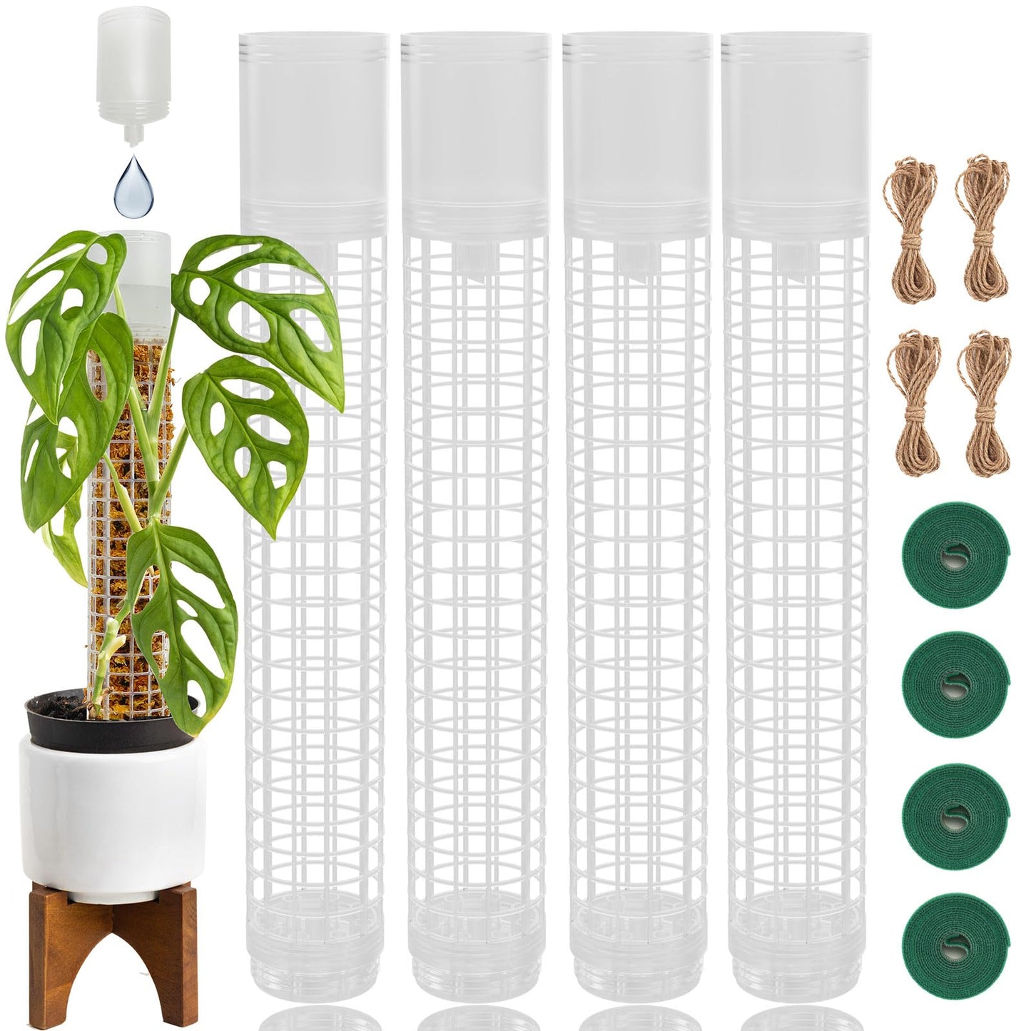Jegu Self-Watering Moss Pole for Monstera Plant Support, 18.8 Inch Stackable Plastic Moss Pole for Climbing Plants. (4PACK-Large)